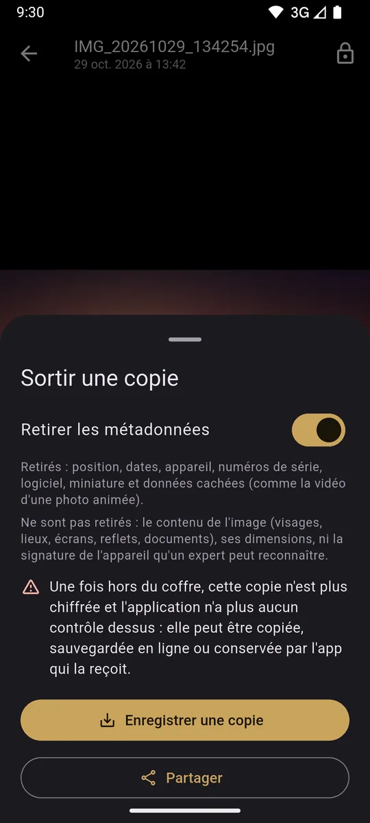 Sortie d'une copie